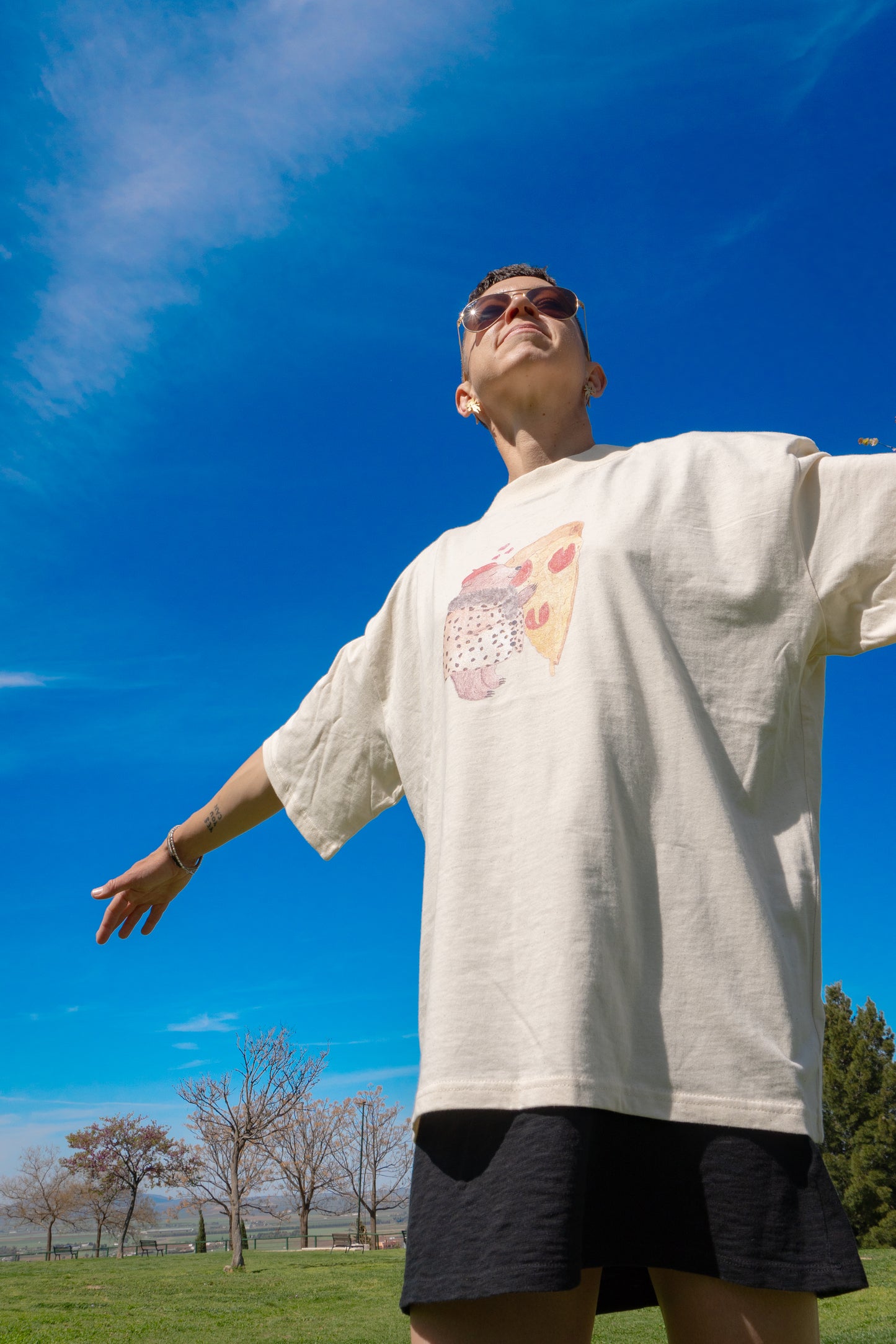 “Pizza Love Bear” Oversized Cotton T-Shirt