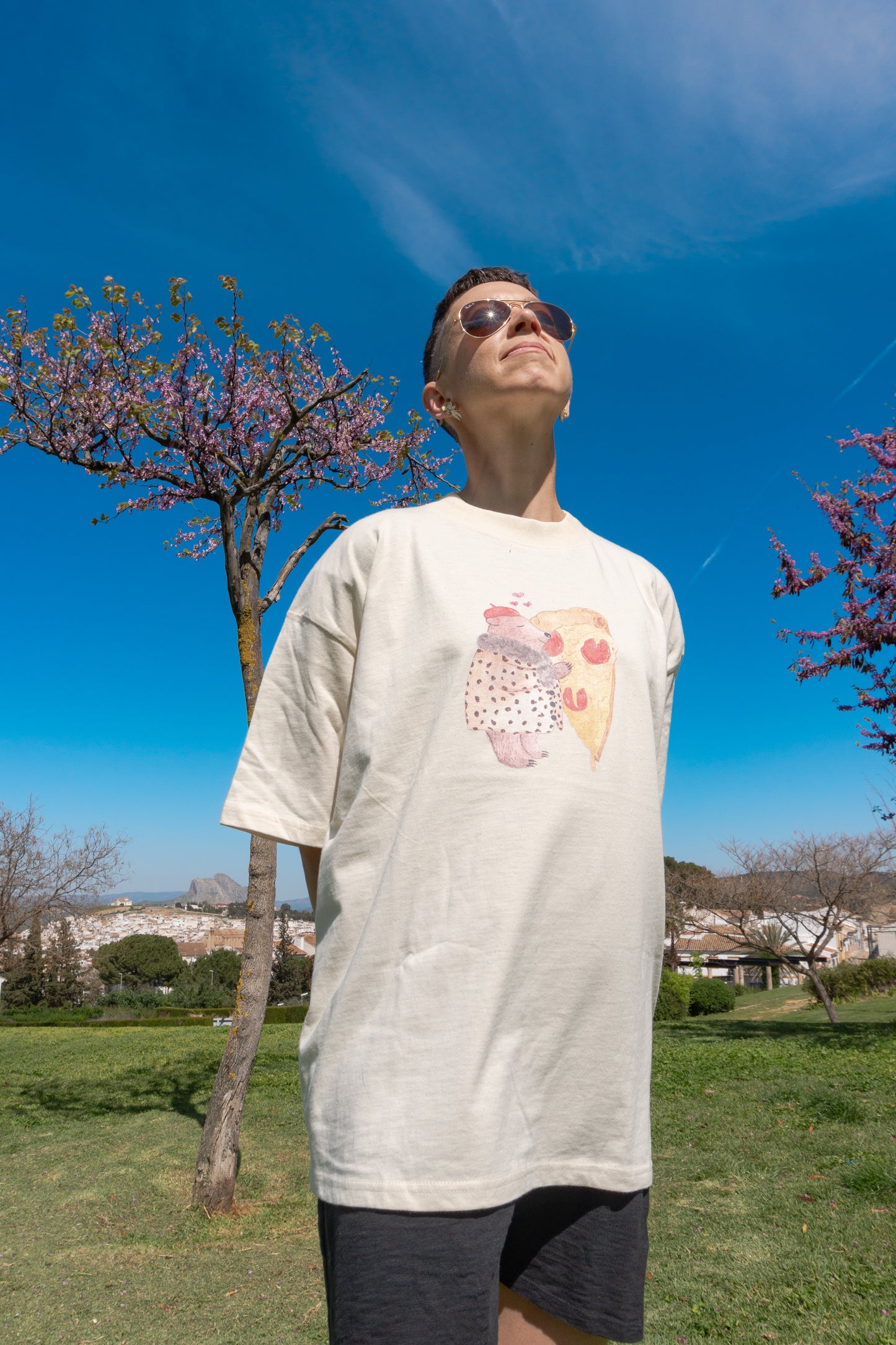 “Pizza Love Bear” Oversized Cotton T-Shirt