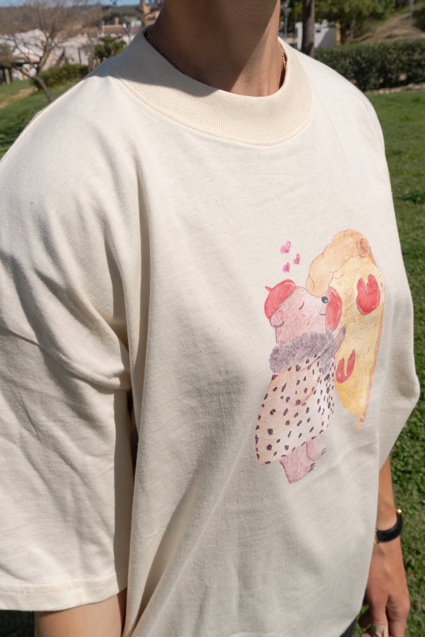 “Pizza Love Bear” Oversized Cotton T-Shirt