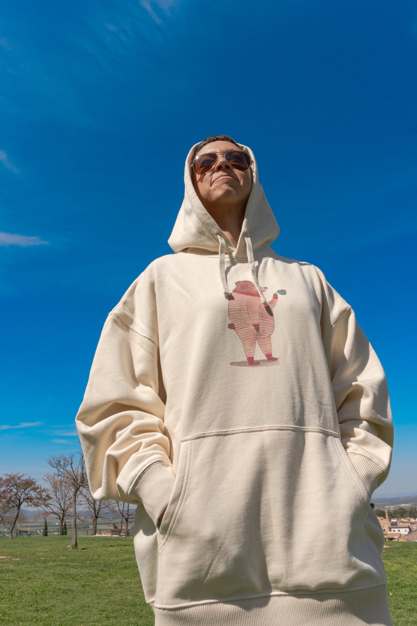 “Morning Bear” Organic Cotton Hoodie – Cozy, Conscious, and Caffeinated