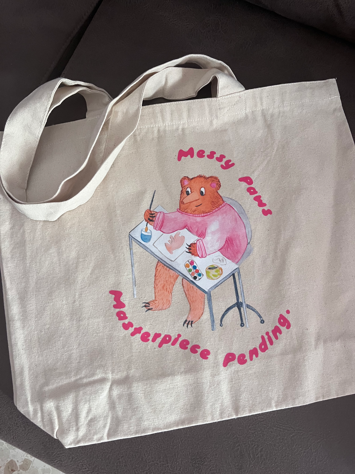 “Messy Paws” Artist Bear Tote Bag – For Creatives in Progress
