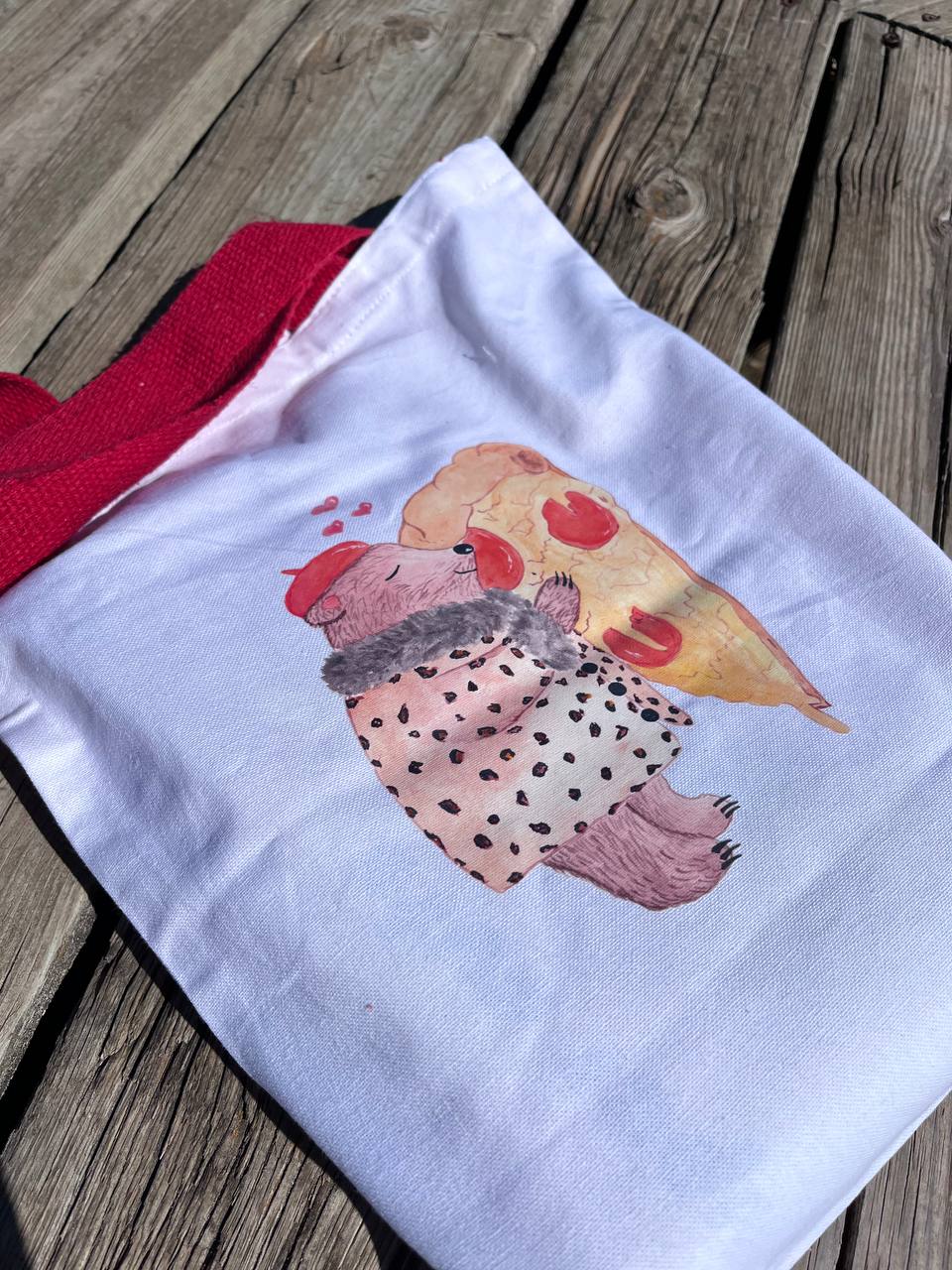 Super Cute Bear Tote Bag – Pizza Love Edition